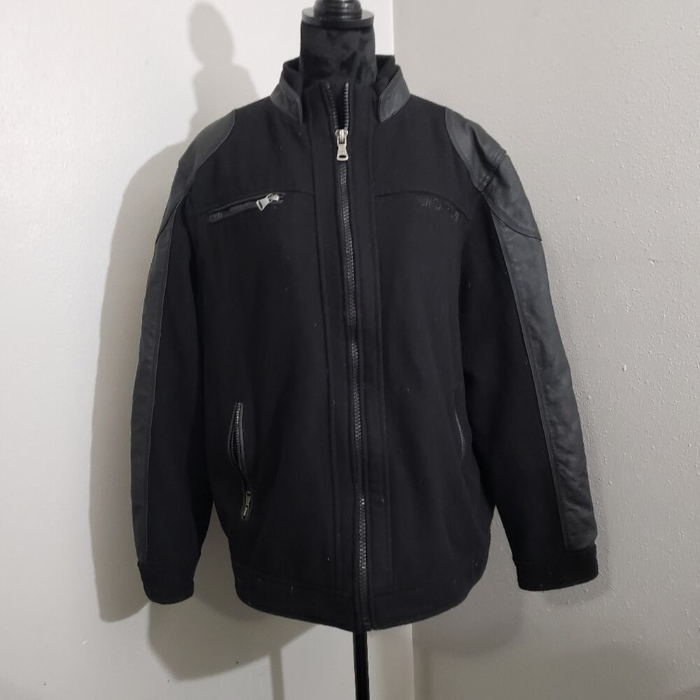 Black Burks Bomber Jacket Bay Men's Leather and Wool Sleeve and Sz Large